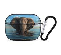 AirPods Pro Case Cove Elephant is Sitting in The Water AirPods Pro 2/Pro Protective Case Accessory Front LED Visible Supports Wireless Charging with Keychain