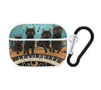 AirPods Pro Case Cove Four Black Cats Lying on The Piano Keyboard AirPods Pro 2/Pro Protective Case Accessory Front LED Visible Supports Wireless Charging with Keychain