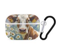 AirPods Pro Case Cove Watercolor Cow and Daisy Flower AirPods Pro 2/Pro Protective Case Accessory Front LED Visible Supports Wireless Charging with Keychain