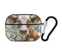 AirPods Pro Case Cove Watercolor Cow and Daisy Flower AirPods Pro 2/Pro Protective Case Accessory Front LED Visible Supports Wireless Charging with Keychain