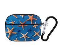 AirPods Pro Case Cover, Blue Background with Many Starfish Earbud Case Shock-Proof PC Skin Full Protective Cover Compatible for 2nd 1st Generation,Supports Wireless Charging with Durable Carabiner