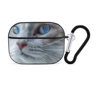 AirPods Pro Case Cover, Blue Eyes Cat Earbud Case Shock-Proof PC Skin Full Protective Cover Compatible for 2nd 1st Generation,Supports Wireless Charging with Durable Carabiner