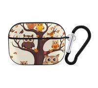AirPods Pro Case Cover, Cartoon Family Owls On The Brown Tree Earbud Case Shock-Proof PC Skin Full Protective Cover Compatible for 2nd 1st Generation,Supports Wireless Charging with Durable Carabiner