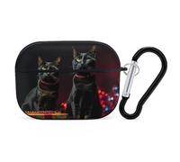 AirPods Pro Case Cover, Cat Sitting on Gift Box Earbud Case Shock-Proof PC Skin Full Protective Cover Compatible for 2nd 1st Generation,Supports Wireless Charging with Durable Carabiner