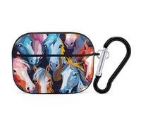 AirPods Pro Case Cover, Colorful Cartoon Horses Earbud Case Shock-Proof PC Skin Full Protective Cover Compatible for 2nd 1st Generation,Supports Wireless Charging with Durable Carabiner