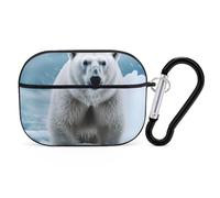 AirPods Pro Case Cover, Cool Animal White Polar Bear Earbud Case Shock-Proof PC Skin Full Protective Cover Compatible for 2nd 1st Generation,Supports Wireless Charging with Durable Carabiner