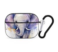 AirPods Pro Case Cover, Cute Elephant Watercolor Earbud Case Shock-Proof PC Skin Full Protective Cover Compatible for 2nd 1st Generation,Supports Wireless Charging with Durable Carabiner