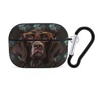 AirPods Pro Case Cover, German Shorthaired Pointer in Glasses Earbud Case Shock-Proof PC Skin Full Protective Cover Compatible for 2nd 1st Generation,Supports Wireless Charging with Durable Carabiner