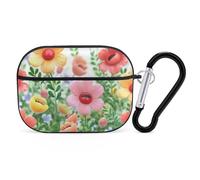 AirPods Pro Case Cover, Happy Flower Earbud Case Shock-Proof PC Skin Full Protective Cover Compatible for 2nd 1st Generation,Supports Wireless Charging with Durable Carabiner