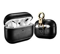AirPods Pro Case Cover, ICARER Premium Genuine Leather Vintage Portable Shockproof Protective Cover with Keychain for Apple AirPods Pro 2019 (Front LED Visible) Support Wireless Charging (Black)