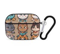 AirPods Pro Case Cover, Many Cartoon Cats Earbud Case Shock-Proof PC Skin Full Protective Cover Compatible for 2nd 1st Generation,Supports Wireless Charging with Durable Carabiner