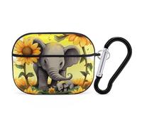 AirPods Pro Case Cover, Mother Elephant Sunflowers Earbud Case Shock-Proof PC Skin Full Protective Cover Compatible for 2nd 1st Generation,Supports Wireless Charging with Durable Carabiner