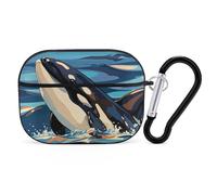 AirPods Pro Case Cover, Orca Killer Whale Print Earbud Case Shock-Proof PC Skin Full Protective Cover Compatible for 2nd 1st Generation,Supports Wireless Charging with Durable Carabiner