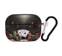 AirPods Pro Case Cover, Poker Tournament Earbud Case Shock-Proof PC Skin Full Protective Cover Compatible for 2nd 1st Generation,Supports Wireless Charging with Durable Carabiner