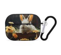 AirPods Pro Case Cover, Rabbit and Flower Earbud Case Shock-Proof PC Skin Full Protective Cover Compatible for 2nd 1st Generation,Supports Wireless Charging with Durable Carabiner