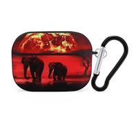 AirPods Pro Case Cover, Red Full Moon Elephants Earbud Case Shock-Proof PC Skin Full Protective Cover Compatible for 2nd 1st Generation,Supports Wireless Charging with Durable Carabiner