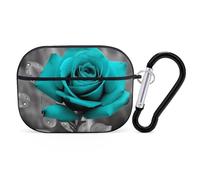 AirPods Pro Case Cover, Teal Grey Rose Earbud Case Shock-Proof PC Skin Full Protective Cover Compatible for 2nd 1st Generation,Supports Wireless Charging with Durable Carabiner