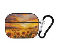 AirPods Pro Case Cover with Keychain Beautiful Sunflower Field Sunset AirPods Pro 2nd Generation Protective Cover for Women/Men