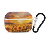 AirPods Pro Case Cover with Keychain Beautiful Sunflower Field Sunset AirPods Pro 2nd Generation Protective Cover for Women/Men