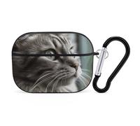 AirPods Pro Case Cover with Keychain Gray Cat with Green Eyes AirPods Pro 2nd Generation Protective Cover for Women/Men