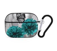 AirPods Pro Case Cover with Keychain Gray Teal Flower Butterfly AirPods Pro 2nd Generation Protective Cover for Women/Men