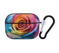 AirPods Pro Case Cover with Keychain Rainbow Rose Flower AirPods Pro 2nd Generation Protective Cover for Women/Men