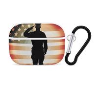 AirPods Pro Case Cover with Keychain Soldier Saluting America Flag AirPods Pro 2nd Generation Protective Cover for Women/Men
