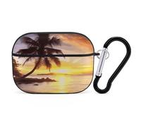 AirPods Pro Case Cover with Keychain Sunrise Tropical Palm Tree Island AirPods Pro 2nd Generation Protective Cover for Women/Men