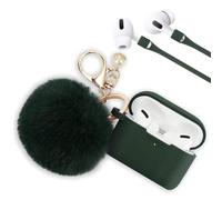 AirPods Pro Case PERSONALLY YOURZ Protective Airpod Pro Case With Fluffy Pompom Best Gift For Women and Girls (Midnight Green)