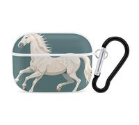 AirPods Pro Case White Horse Prancing Pattern AirPods Pro 2/ProProtective Case Accessory with Keychain Shockproof Full Protective Cover Supports Wireless Charging