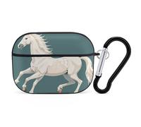 AirPods Pro Case White Horse Prancing Pattern AirPods Pro 2/ProProtective Case Accessory with Keychain Shockproof Full Protective Cover Supports Wireless Charging
