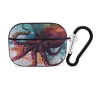 AirPods Pro & Pro 2 Case Cover Abstract Colorful Octopus Protective Case with Keychain Front LED Visible for Women Men
