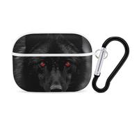 AirPods Pro & Pro 2 Case Cover Black Red Eyed Wolf Protective Case with Keychain Front LED Visible for Women Men