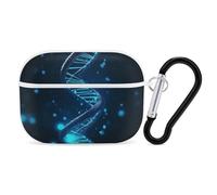 AirPods Pro & Pro 2 Case Cover Blue DNA Structure Protective Case with Keychain Front LED Visible for Women Men