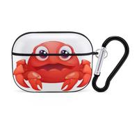 AirPods Pro & Pro 2 Case Cover Cute Red Crab Protective Case with Keychain Front LED Visible for Women Men