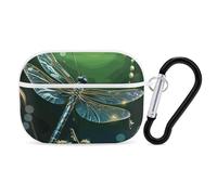 AirPods Pro & Pro 2 Case Cover Dragonfly Green Protective Case with Keychain Front LED Visible for Women Men