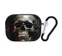 AirPods Pro & Pro 2 Case Cover Eerie Scary Skull Protective Case with Keychain Front LED Visible for Women Men