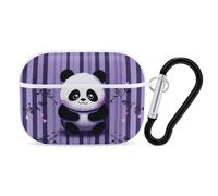 AirPods Pro & Pro 2 Case Cover Purple Striped Panda Protective Case with Keychain Front LED Visible for Women Men