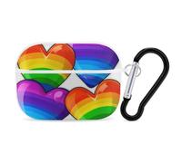 AirPods Pro & Pro 2 Case Cover Rainbow Colored Gay Pride Hearts Protective Case with Keychain Front LED Visible for Women Men