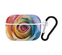 AirPods Pro & Pro 2 Case Cover Rainbow Rose Flower Protective Case with Keychain Front LED Visible for Women Men
