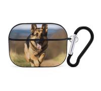 AirPods Pro & Pro 2 Case Cover Running German Shepherd Dog Protective Case with Keychain Front LED Visible for Women Men
