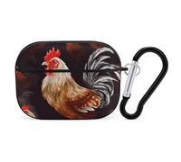 AirPods Pro & Pro 2 Case Cover Shine Rooster Protective Case with Keychain Front LED Visible for Women Men