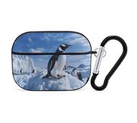 AirPods Pro & Pro 2 Case Cover Snow Mountain Penguin Protective Case with Keychain Front LED Visible for Women Men