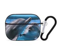 AirPods Pro & Pro 2 Case Cover Two Dolphins in The Water Protective Case with Keychain Front LED Visible for Women Men