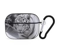 AirPods Pro & Pro 2 Case Cover White Tiger in The Snow Protective Case with Keychain Front LED Visible for Women Men