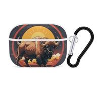 AirPods Pro & Pro 2 Case Cover Wild American Bison Mountains Protective Case with Keychain Front LED Visible for Women Men