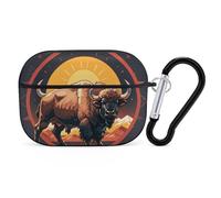 AirPods Pro & Pro 2 Case Cover Wild American Bison Mountains Protective Case with Keychain Front LED Visible for Women Men
