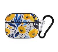 AirPods Pro & Pro 2 Case Cover Yellow and Blue Flowers Protective Case with Keychain Front LED Visible for Women Men