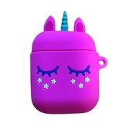 Airpods Silicone Case Funny Cover Compatible for Airpods 1&2 Cute Animal Cartoon Pattern 3D Cases For Boys & Girls (Hot Pink Sleeping Unicorn)