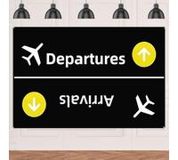 Airport Backdrop Travel Theme Party Decorations Departures Arrivals Sign Photo Booth Background for Welcome Home Farewell Retirement Airplane Themed Party Banner